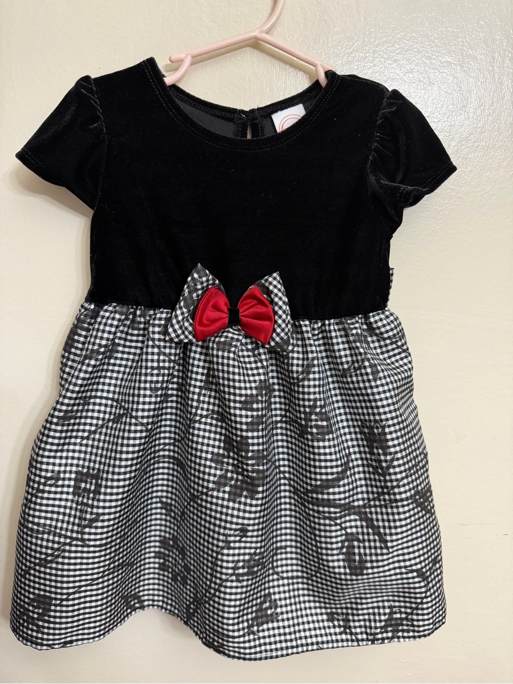 wonder nation Black Velvet Bodice with Red Bow and Gingham Skirt Girls' Dress